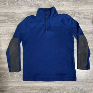 Banana Republic Men Blue Elegant High Neck 1/4-Zip Pullover with Gray Accents‎ L